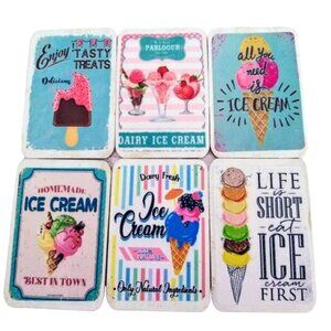 Set Of 6! Vintage Retro Dollhouse Miniature Wood Ice Cream Signs